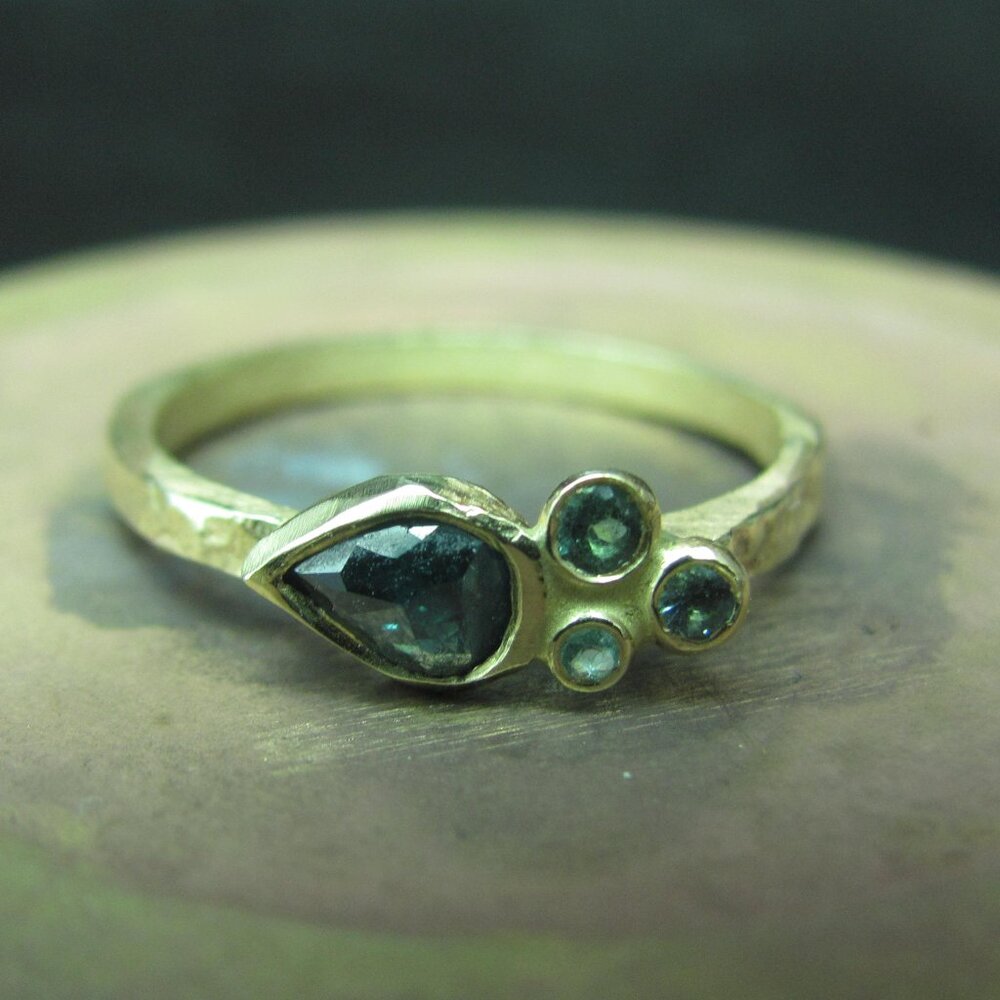 Blue Diamond ring – Tourmaline band - Engagement gift ring